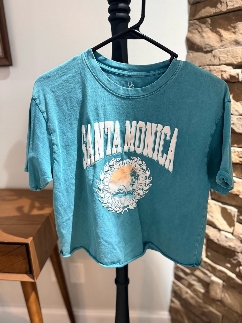 Santa Monica Teal Crop Tee